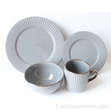 Emboss Luxury Stoneware 16pcs Dinneset Wholesale